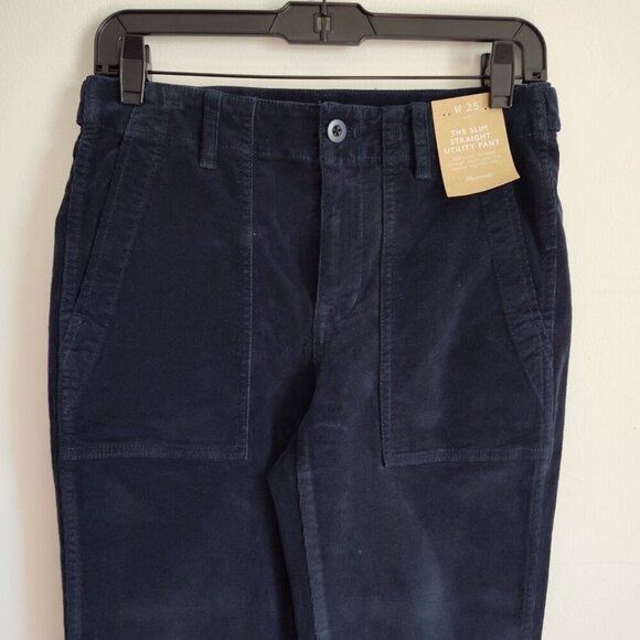 Ladies SZ 25 Madewell Navy Slim Straight-Leg Utility Corduroy Pants - Picture 2 of 7